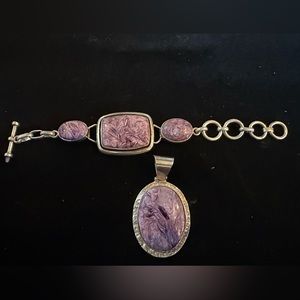 Sterling bracelet and pendant with Charoite Stones.